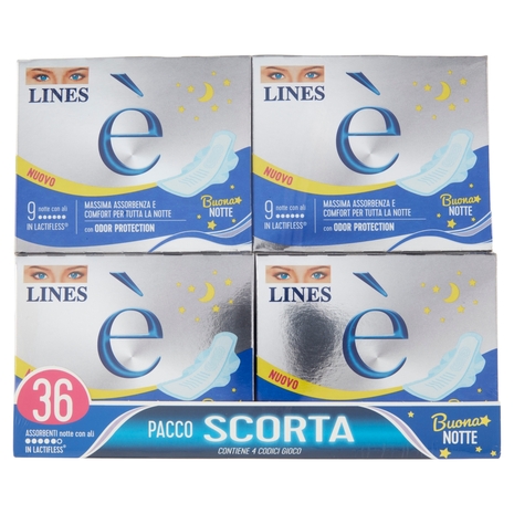 Lines è Assorbenti notte con ali 4 x 9 pz